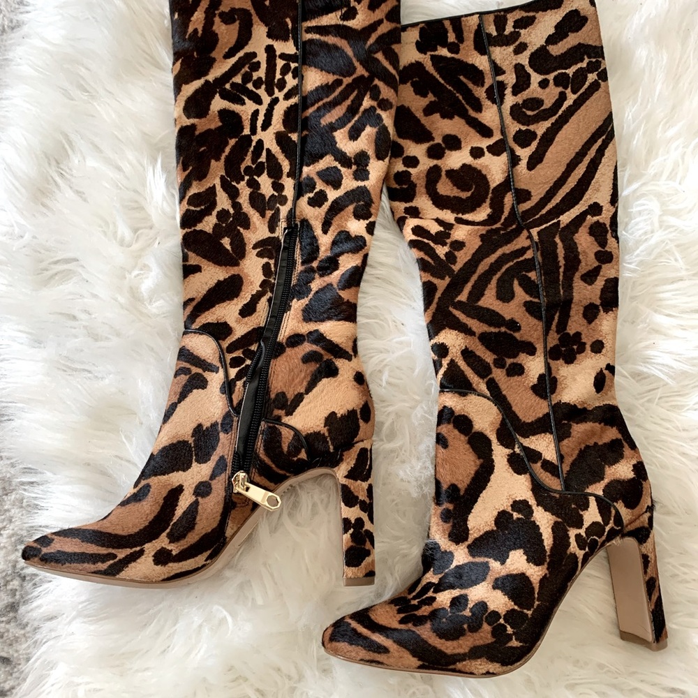 Louise Et Cie WALDRON Leopard Tall Stiletto Knee High Pointed Toe Leather Boots